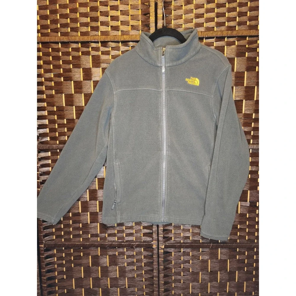 The North Face Denali Fleece Full Zip Jacket‎ Youth Boys Large 14/16 Gray Yellow